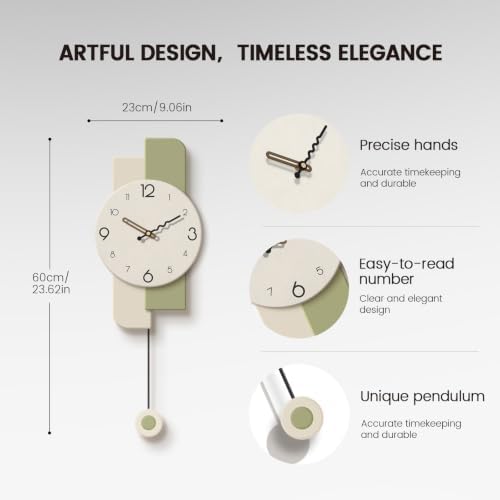 Modern Minimalist Pendulum Wall Clocks For Living Room Decor,9*24in,Sage - Image 7