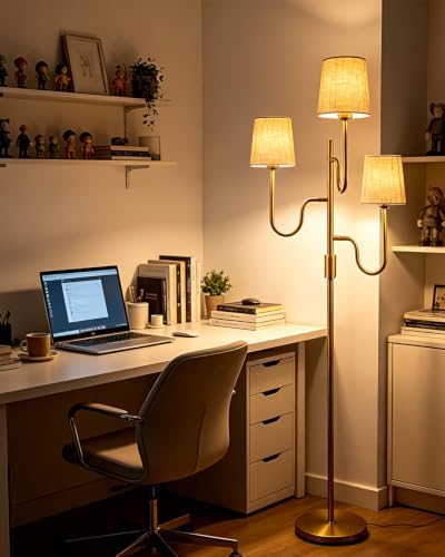 Lightdot 68IN Gold Floor Lamp Dimmable 3-Lights LED Floor Lamps with Cone Fabric Shade& Warm White Bulb for Wedding/Party 3-Arm Standing Tall Lamp for Living Room/Bedroom/Sofa Beside/Corner Decor - Image 7