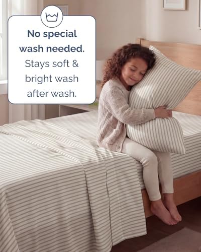 Twin Size 3 Piece Sheet Set - Breathable & Cooling Sheets - Beige Stripes - Image 6