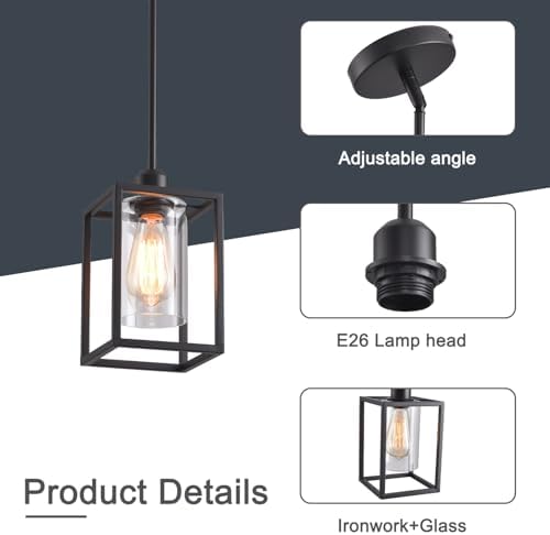 3 Pack Stem Rod Black Pendant Lights for Kitchen Island Industrial Lantern Pendant Light Fixtures with Clear Glass Shade, Farmhouse Adjustable Height Hanging Pendant Lighting - Image 7
