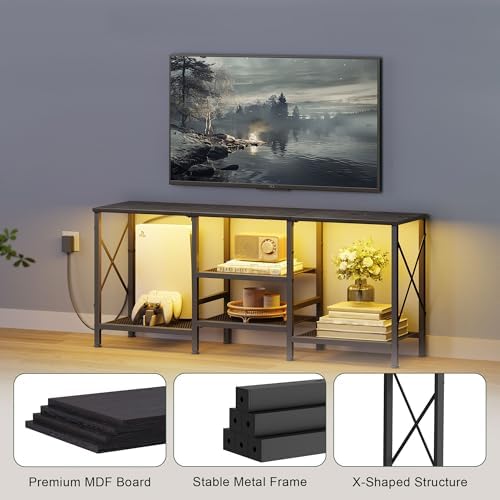 JARHETUN TV Stand with LED Lights for 55 Inch TV, Entertainment Center with 3-Tier Open Shelves, TV Console Table for Living Room, Bedroom, Black - Image 6