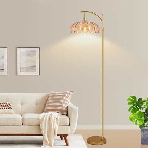 Arc Floor Lamp with 3 Color Temperatures,Gold Floor Lamp with Remote & 3 Color Temperature,Mid Century Modern Standing Lamp with Glass Lampshades,Vintage Tall Floor Lamps for Living Room Bedroom - Image 7