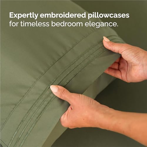 King Size 4 Piece Sheet Set - Breathable & Cooling Sheets - Sage Green - Image 6