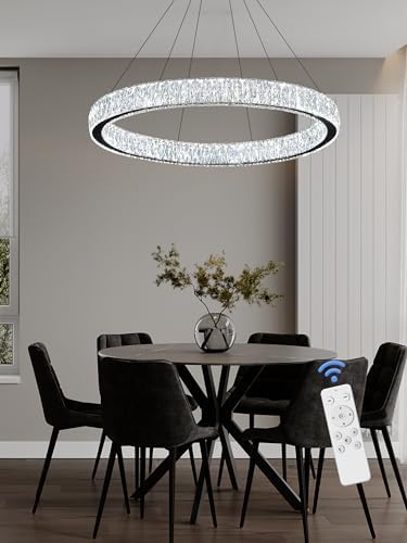 Modern Crystal Ring Chandelier 31.5in Ring Pendant Light Adjustable LED Dimmable Black Crystal Chandelier for Dining Room Living Room - Image 7