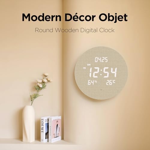 mooas Wood Moon Cordless Digital LED Wall Clock, Date, Temperature/Humidity - Image 7