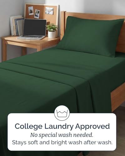 Twin XL 3 Piece Sheet Set - College Dorm Room Essentials - Emerald Green - Image 6