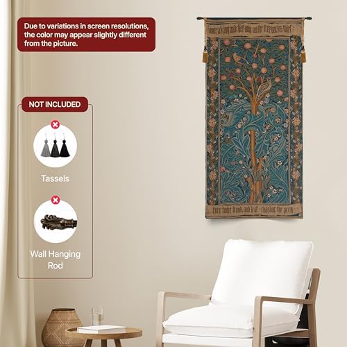 William Morris Woodpecker with Verse Tapestry Wall Hanging 40 x 19 in - Image 7