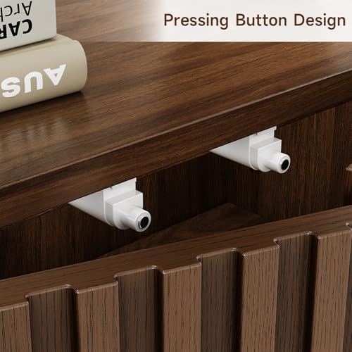 ONBRILL 63" Fluted Sideboard Cabinet with Storage Adjustable Shelves Walnut - Image 6