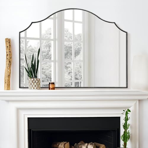 Besdomus Black Scalloped Wall Mirror: 40"x29" Large Wooden Bathroom Mirror - Image 6