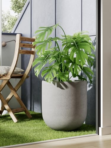 LE TAUCI 12 Inch Ceramic Pots for Plants, Large Planter, Neutral Gray - Image 6