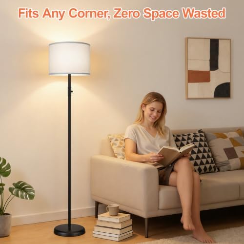 Floor Lamp Simple Design with Shade, Small Tall Lamps for Living Room Bedroom Office Dining Room Kitchen, Black Pole Lamp-Gray - Image 7