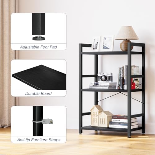 NUMENN 3 Tier Slim Bookshelf, Tall Freestanding Open Storage Bookcase, Black - Image 6