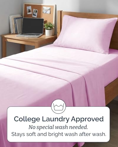 Twin XL 3 Piece Sheet Set - College Dorm Room Essentials - Light Pink - Image 6