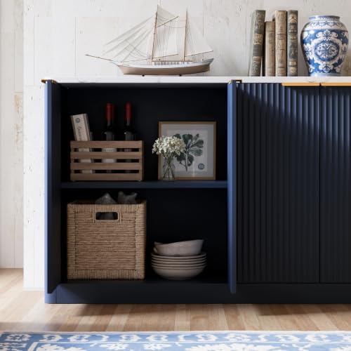 Evermagin 67" Fluted Blue Buffet Cabinet with Storage - Image 5