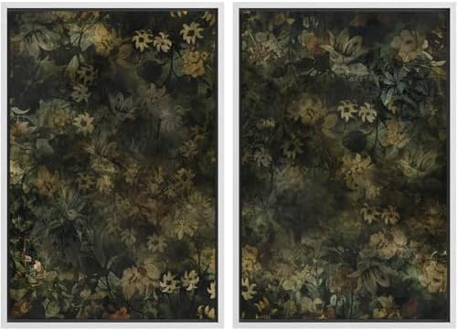 SIGNWIN Framed Canvas Print Wall Art Set Botanical Shadows Dark Floral Illustrations Modern Art Rustic Relax/Calm for Living Room, Bedroom, Office - 16"" x24 x2 White - Image 2