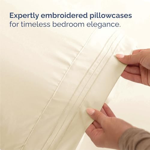 Split King Size 5 Piece Sheet Set - Breathable & Cooling Sheets - Off White - Image 6