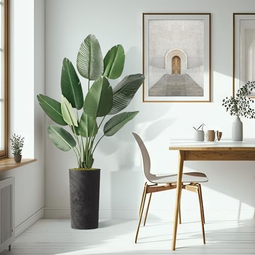 Artificial Tree in Geometric Spiral Pattern Planter, Fake Bird of Paradise Silk Tree for Indoor and Outdoor Home Decoration - 67" Overall Tall (Plant Pot Plus Tree) - Image 6