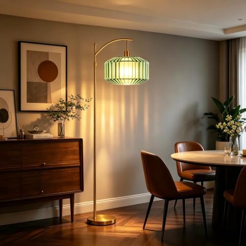 QIYIZM Green Floor Lamp for Living Room,Bedroom,Glass Standing Lamp with Remote Dimmable,Arc Mid Century Modern Vintage Tall Lamp Gold Brass Floor Lamps Flower Retro Floor Light Lamp Bohemian Boho - Image 7