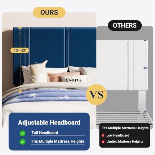 Allewie Twin Platform Bed Frame with Velvet Upholstered Headboard - Image 6