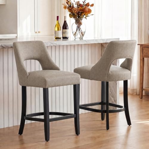 UVV Bar Stools Set of 4, Upholstered Counter Height Bar Stools, Modern Counter Stools with Wood Legs for Kitchen Island Dining Room Bar, Khaki-Black Legs - Image 6