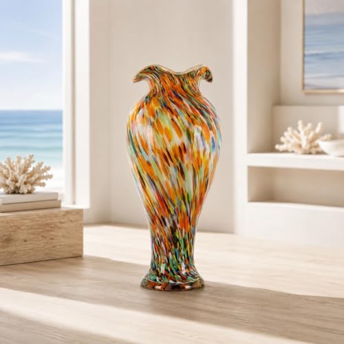 20" Tall Hand Blown Glass Vase – Pretty Ruffle Wide Mouth Decorative Flower Vase, for Modern Home Decor, Ideal Centerpiece for Living Rooms, Wedding & Home Decor - Image 6