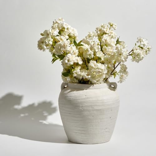 LB2 White Ceramic Large Vase, 11.2" Tall Zen Style vase, Terra Cotta Pitcher, Distressed Farmhouse Decor, Pottery Decorative Flower for Home Décor - Image 6