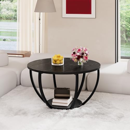 HOMERECOMMEND Round Coffee Table,Accent Center Table for Living Room,Black - Image 6