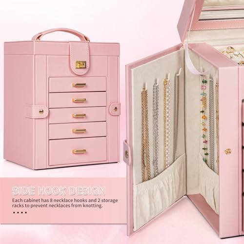 AKOZLIN 6-Tier Jewelry Box Organizer 5 Drawers Storage Light Pink Regular - Image 6