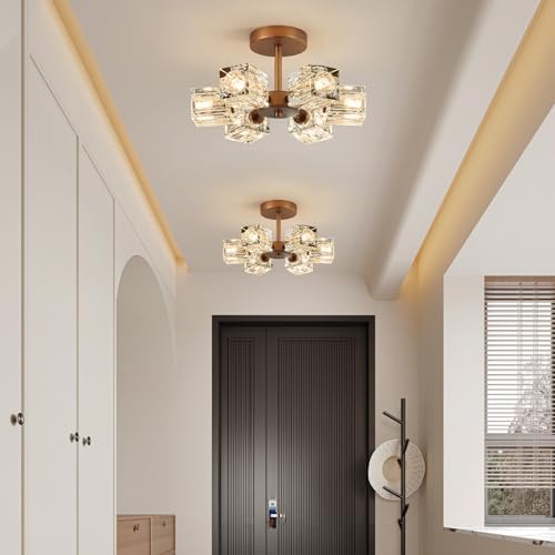 Crystal Antique Semi Flush Ceiling: Vintage Bronze Brass Sputnik Chandelier - Image 7