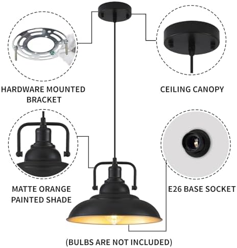 Black and Gold Pendant Light 12.5 inches 2 Packs, Farmhouse Pendant Light, Island Pendant Lights, Kitchen Island Pendant Lights, Pendant Lights Kitchen Island for Bedroom, Kitchen, Island - Image 7