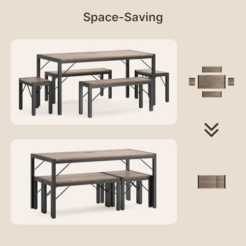 Gizoon 63" Dining Table Set for 6, Kitchen Table w/Bench & Stools Grey - Image 6