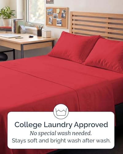 Full XL Sheets - 4 Piece Full XL Sheet Set - Breathable & Cooling - Red - Image 6