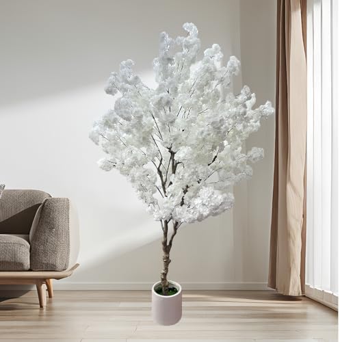 Cherry Blossom Tree 7ft, White Artificial Cherry Tree Fake White Tree for Wedding Party Home Living Room Decor - Image 7