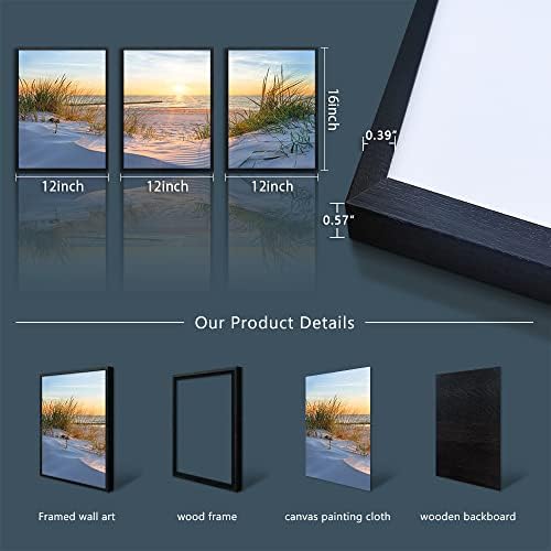 Black Framed Beach Wall Art Set - Blue Seascape Paintings for Living Room, Bedroom & Office - 12"X16" Each - Image 6