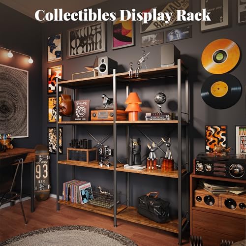 Huuger 4 Tier Bookshelf, L Shaped Corner Bookshelf with 8 Open Shelves, 49.4 Inch Straight Wide Bookcase with Metal Frame and Wooden Board, Adjustable Feet, Rustic Brown - Image 7