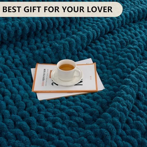 L'AGRATY Chunky Knit Throw Blanket for Couch, 80'' x 90'' Knit Throw, Blue - Image 7