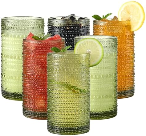 Vintage Hobnail Drinking Glasses Set of 12, 16 oz Large Capacity Embossed Green Tumblers, Highball Glasses for Water, Cocktail, Beer, Whiskey, Kitchen & Bar Use - Image 7