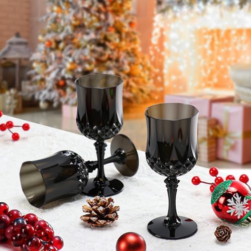XUWAIDSGN 24Pcs 7oz Plastic Vintage Wine Glasses Drinking Glasses Unbreakable Wedding Glassware Crystal Water Goblets Reusable Drinkware Vintage Champagne Flutes (24, Black) - Image 7