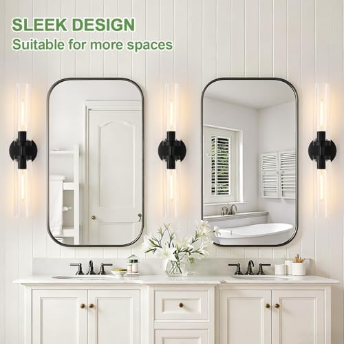 Indoi Matte Black Wall Sconces, Hardwired Bathroom Sconces Wall Lighting with Clear Glass, Modern Sconces Wall Light fixtures for Bathroom Mirror Living Room Hallway Bedroom - Image 7