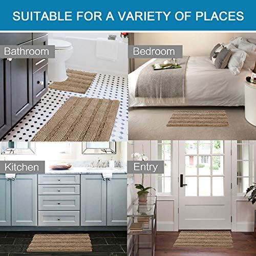 H.VERSAILTEX Bathroom Rugs Bath Rug Set 2 Piece Bathroom Contour Rug Toilet Mat Sets Non Slip Contour Bath Rug Ultra Thick Water Absorbent Striped Bath Mats(20" x 32" Plus 20" x 20" U, Taupe Brown) - Image 6
