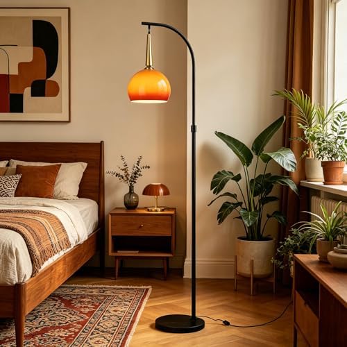 Vintage Orange Arc Floor Lamp with Sunset Glass Shade - Image 7