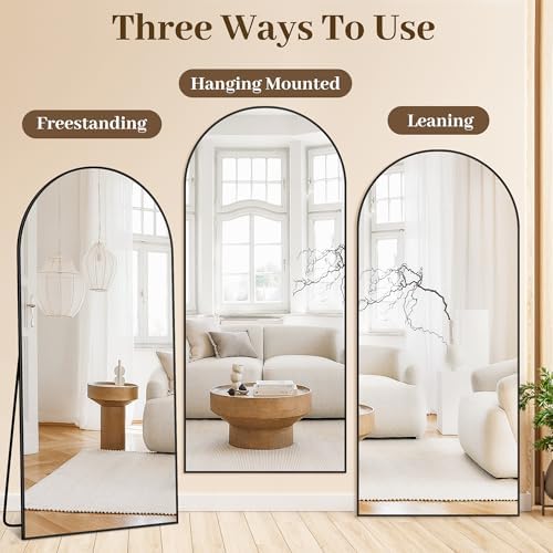 Suidia 71"x26" Arched Full Length Mirror with Stand, Black Floor Mirror - Image 6