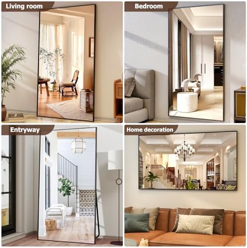 Easly Full Length Mirror with Stand - 38"x77" Full Body Mirror for Floor, Wall Hanging or Leaning - Aluminum Alloy Frame for Living Room, Bedroom, Cloakroom - Black - Image 6
