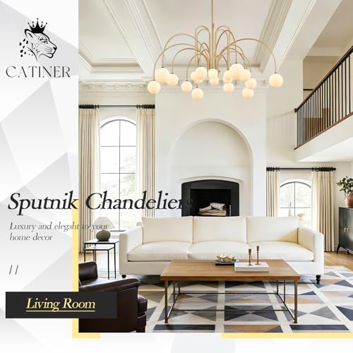 CATINER Modern 59" 18-Light Gold Sputnik Chandelier with Milk Glass Globe - Image 6