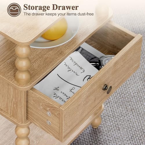 AWASEN Nightstand with Drawer, Walnut Bedside Table with Storage, End Table - Image 6