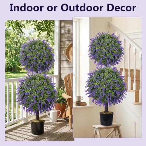 GTIDEA 2 Pcs 40" Topiary Trees Artificial Outdoor Lavender Plant with Pot - Image 7