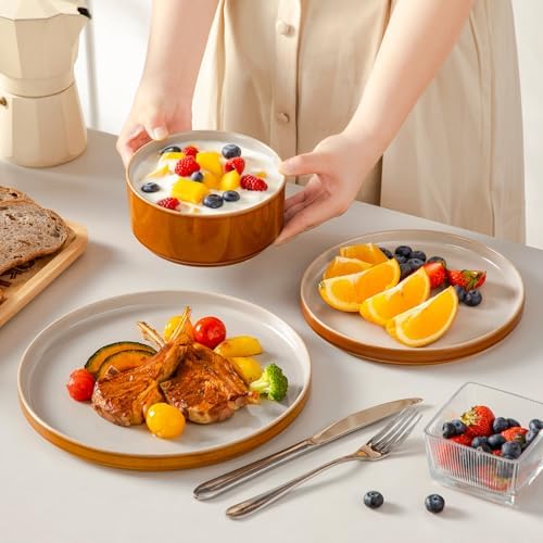 vancasso ONION Ceramic Plates and Bowls Sets, 12 Pieces Grey Dinnerware Sets for Kitchen, Reactive Glaze Dishes Set for 4, Dishwasher and Microwave Safe - Image 6