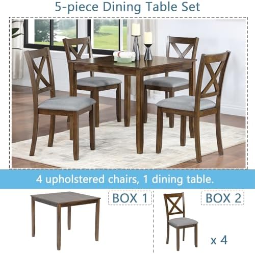 Harper & Bright Designs Modern 5-Piece Dining Table Set for 4, 34.5" Square Wooden Table & 4 Chairs, Walnut Kitchen/Dining Room Set for Small Space - Image 7