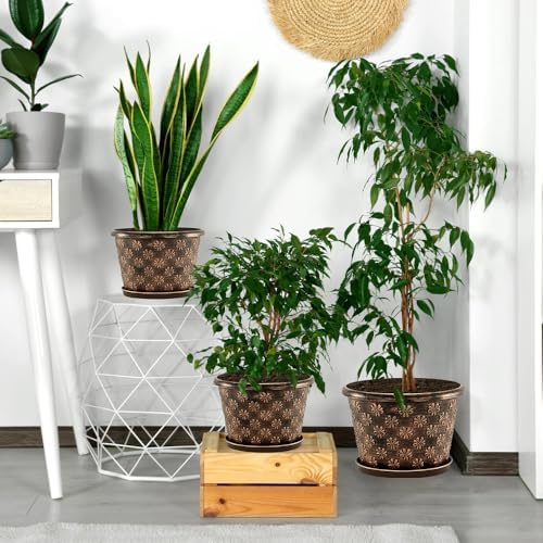 16 Inch Planter Pots for Plants, Plastic Large Flower Pots Indoor Outdoor, 4 Pack Resin Plant Pot with Drainage & Saucer, Retro Decorative Garden Pot with Removable Trays for House - Image 6