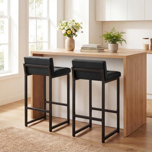 Bar Stools Set of 2, Counter Height Bar Stools Sets with Back, Faux Leather Barstools with Metal Legs and Footrest, Upholstered Bar Chairs for Dining Kitchen Island, Home Counter Bar - Image 7